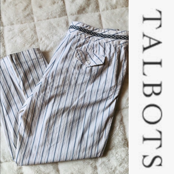 Talbots Pants - Talbots Striped White & Blue Pull-On Pants